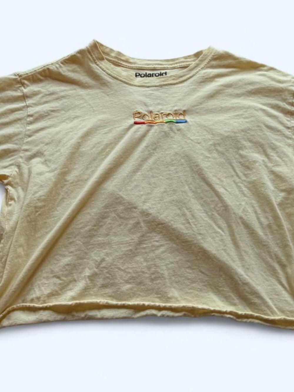 Polaroid Yellow Rainbow Logo Cropped Graphic Tee XL
